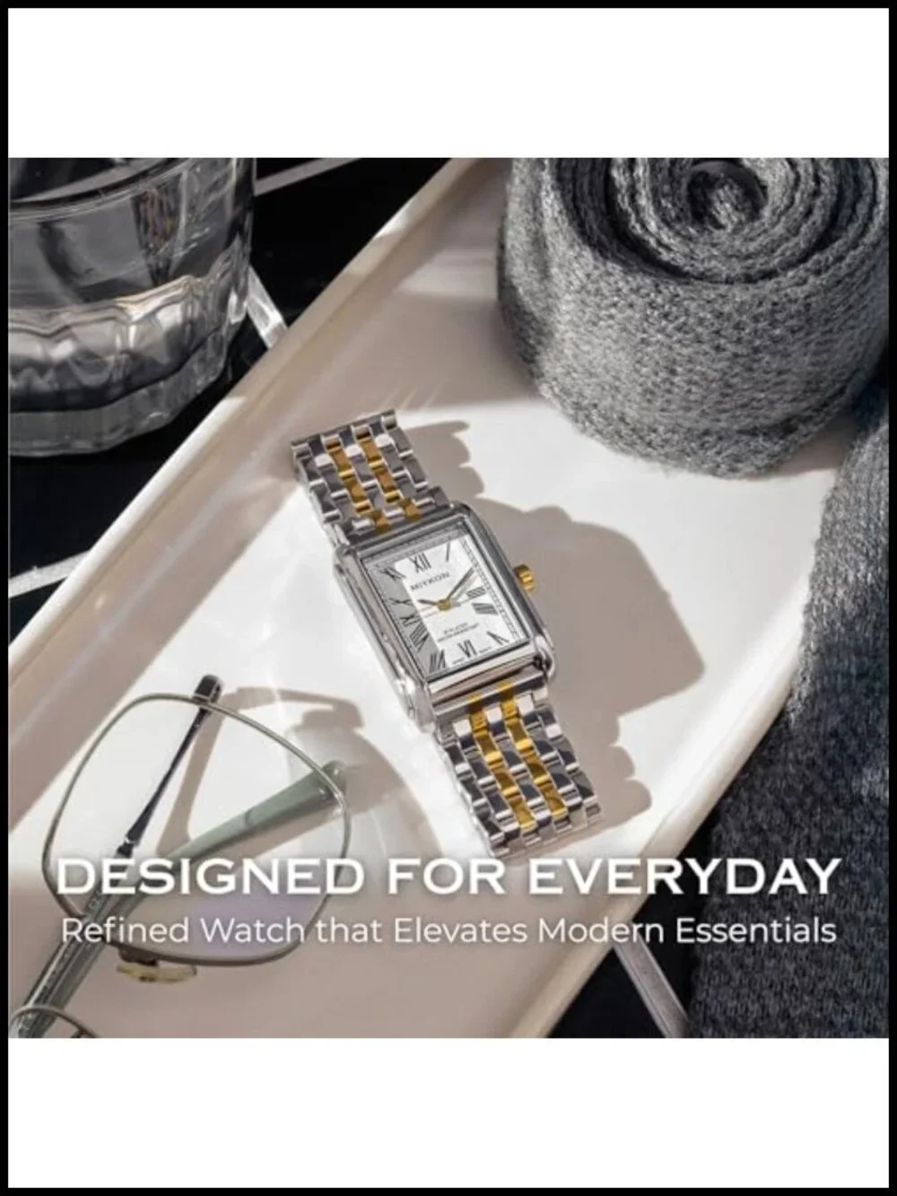 Miykon Men's Vintage Tank Dress Watch Stainless Steel Bracelet Water Resistant
